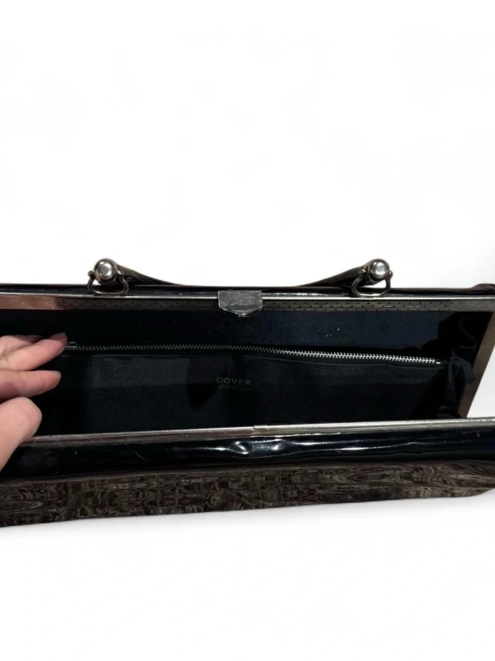 Sleek Vintage Dover Black‎ Patent Handled Clutch